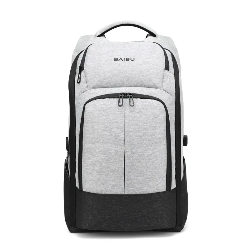 BAIBU мужской рюкзак большой емкости 17,3 дюймов рюкзак для ноутбука многофункциональный usb зарядка дорожная сумка wo мужская повседневная школьная сумка - Цвет: Серый