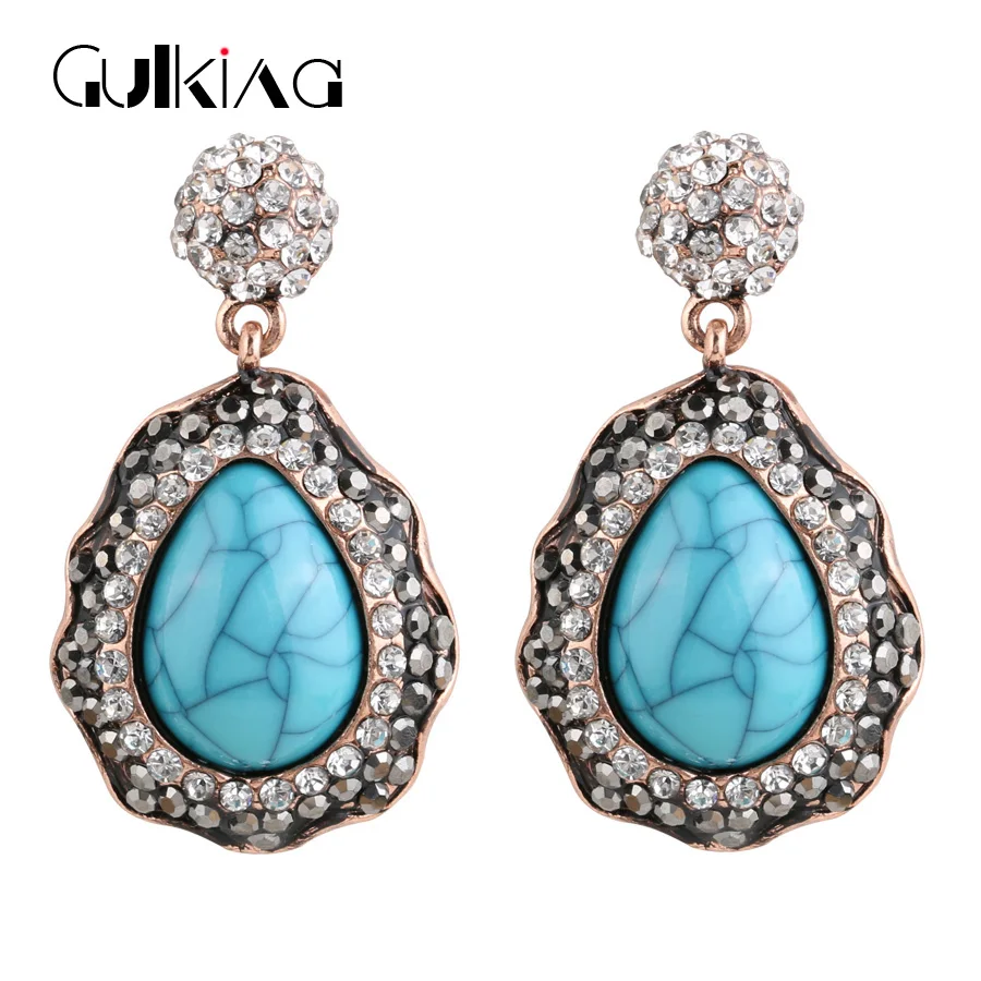 

Gulkina Stone pendant earrings For Women Gold Colour Natural stone Long Earrings Fashion Jewelry Charms Bohemian Dangler