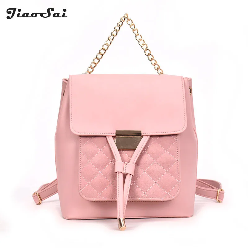 

Diamond Lattice Backpack For Teenager Girls String Schoolbag Soft Pu Leather Backpack Women Casual Chains Shoulder Bag Mochila