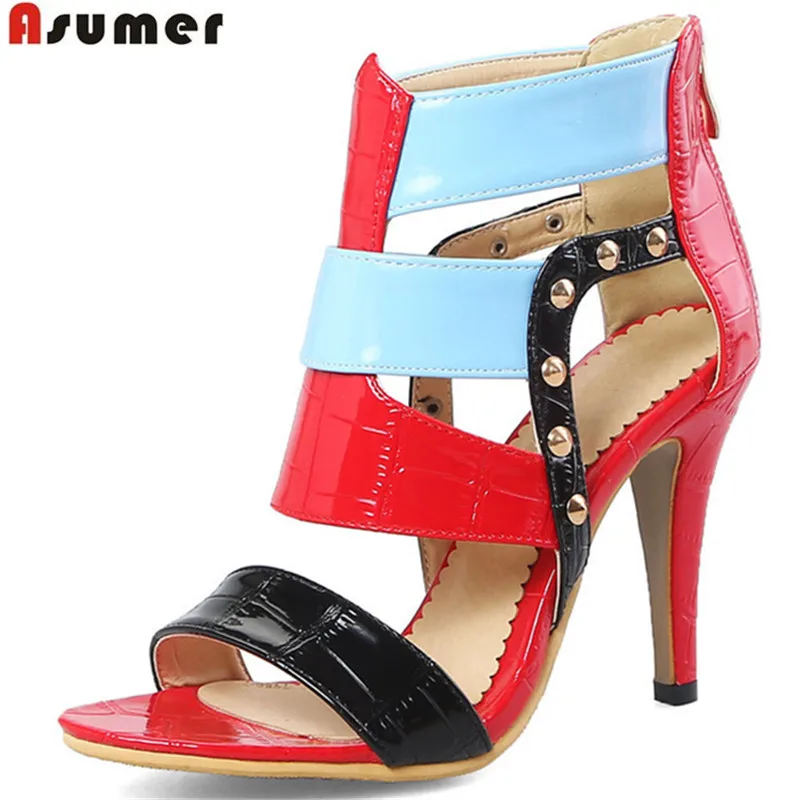 

ASUMER red blue fashion summer ladies shoes elegant wedding shoes woman zip super high women sandals plus size 34-46
