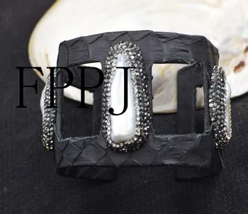 

freshwater pearl white biwa 7.5inch 35-40mm unique style FPPJ bracelet wholesale beads nature black white