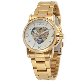 

2019 WINNER Gold Couple Watches Luxury Brand Women's Fashion Automatic Mechanical Watches Wrist Watches For Women Relogio Men