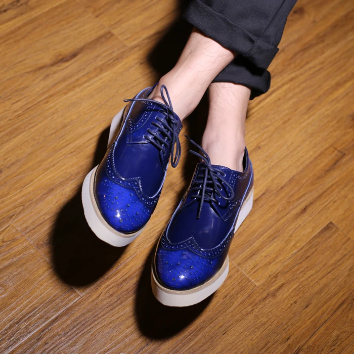 

Deseke Spring  British Men's  Blue color Sexy Casual Shoes Men's  Bullock Carved Style Muffin platform shoes