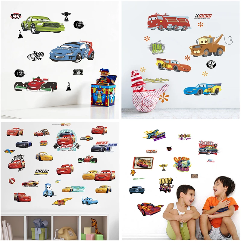 Lightning McQueen Cars Cartoon 3D Wall Stickers Kids Boys Room PVC Mural Sticker 
