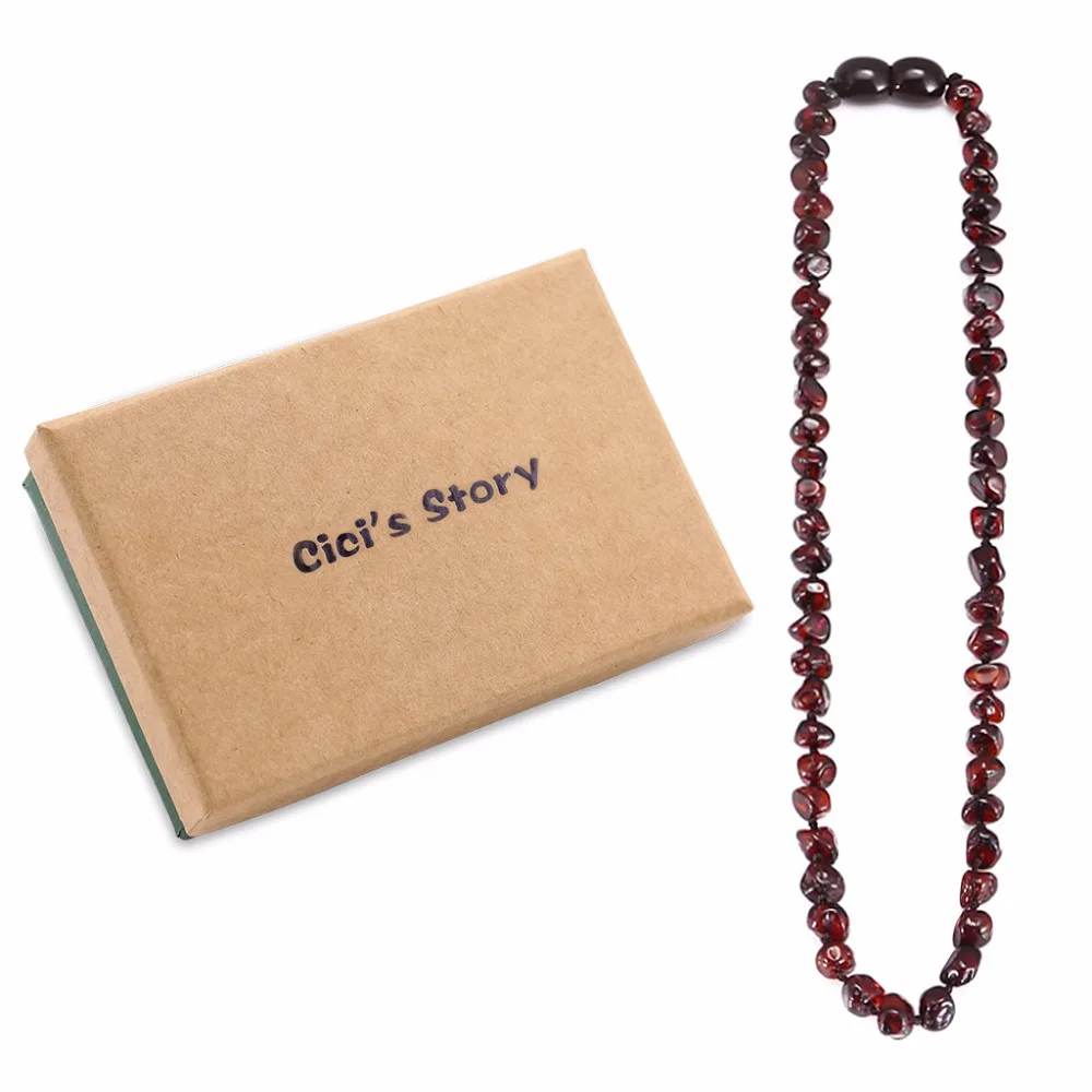 

Baltic Amber Teething Necklace for Baby (Unisex)(Cherry)-Natural Stone Diy Beads Necklace-Baby Gift Sets
