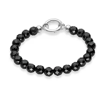 

Black Faceted Obsidian Beads Bracelets Circle Buckle Charm Bracelet, 8mm Thomas Style Beaded Bracelet Ts Jewelry GIft For Women