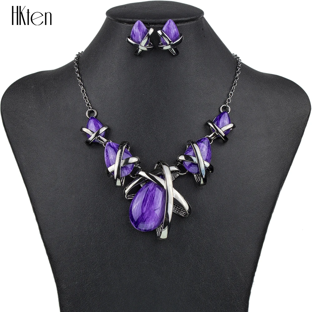 MS1504514 Fashion Brand Jewelry Sets Gunmetal Plated 4Colors Blue Necklace Set Bridal Jewelry High Quality Party Gifts
