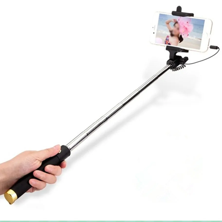 

2019 Extendable Mini Selfie Stick With Button Wired Silicone Handle Monopod Universal Stand Mount For Android IOS Smartphone