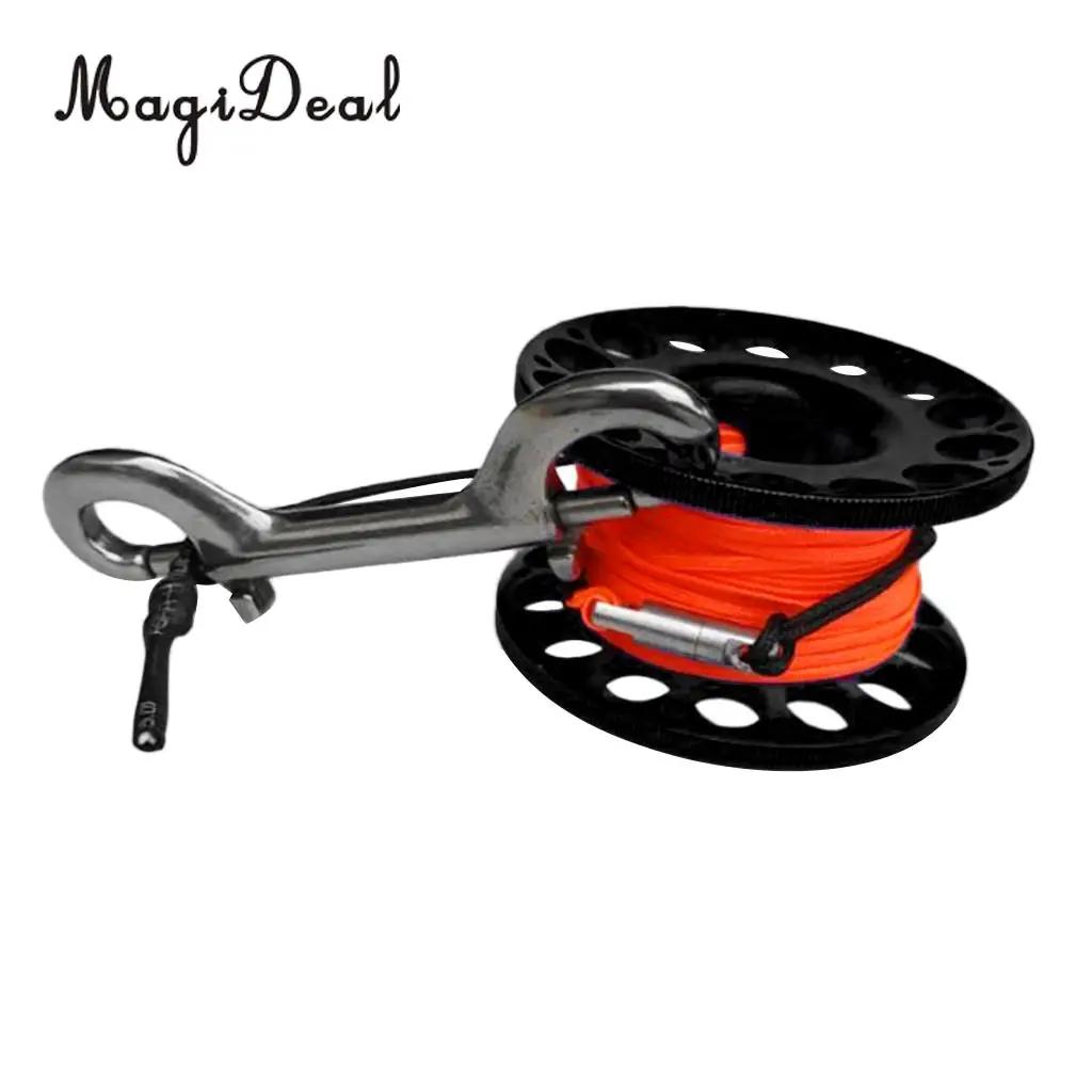 High Visibility Scuba Diving Aluminum Alloy Finger Reel Spool with 15m Line Bolt Snap for Swimming Diving Equipment Accessories