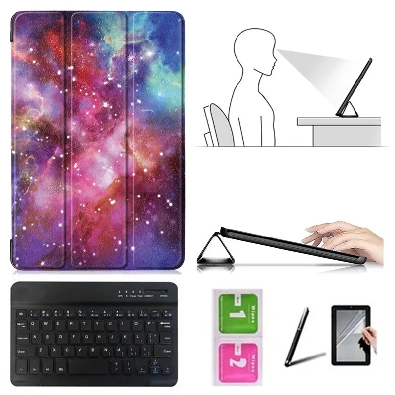 

Accessory Kit For Huawei MediaPad M5 Lite 10 BAH2-W19 BAH2-L09 BAH2-W09 10.1 inch Tablet-Smart Cover+Bluetooth Keyboard+Film+Pen
