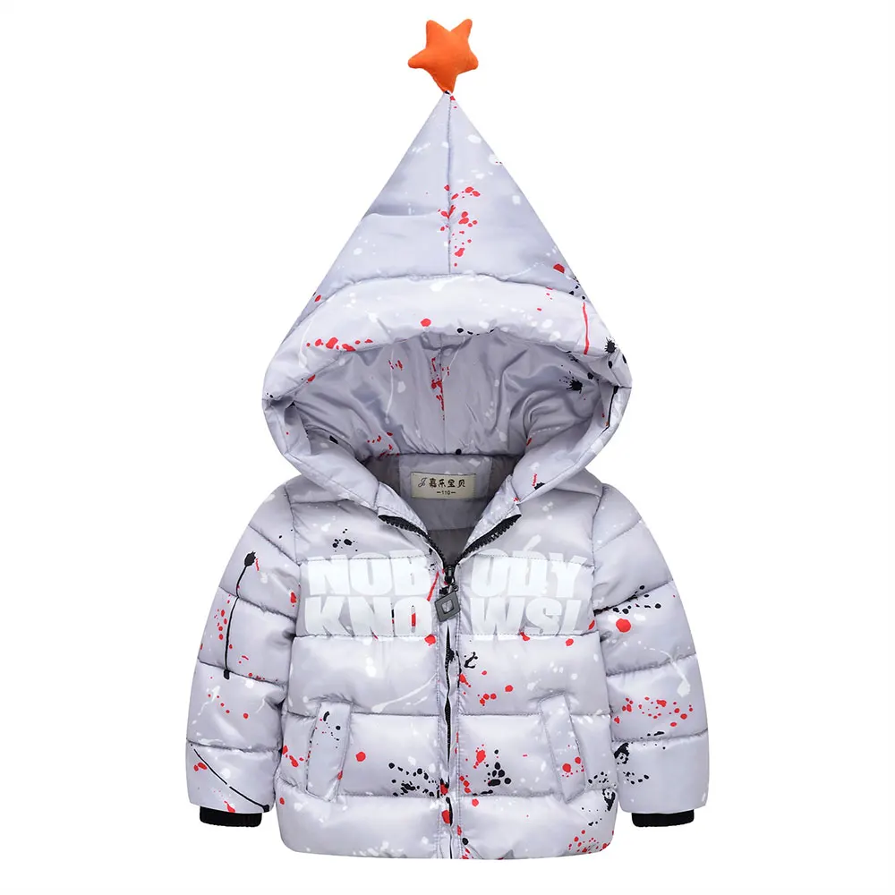 Модные куртки для маленьких девочек и мальчиков, Зимние Верхняя одежда с надписью, детская теплая верхняя одежда с капюшоном, пальто, одежда для мальчиков и девочек 2-6 лет - Цвет: Серебристый