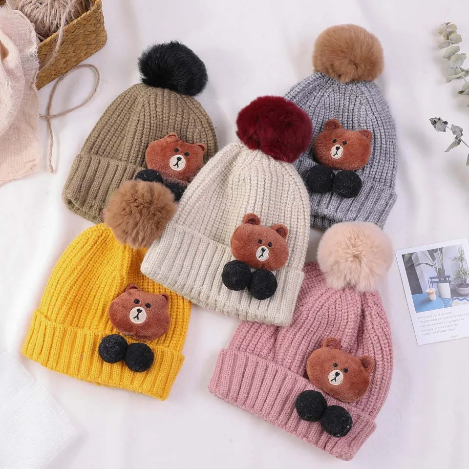 Baby Hats Winter Warm Kids Girl Knit Hat Pompom Skullies Beanies Boys