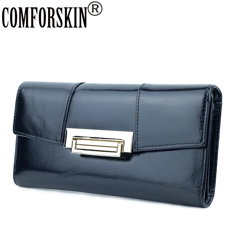 

COMFORSKIN Brand Premium Genuine Oil Waxing Leather Multi-function Long Retro Women Wallets European And American Clutch Purses