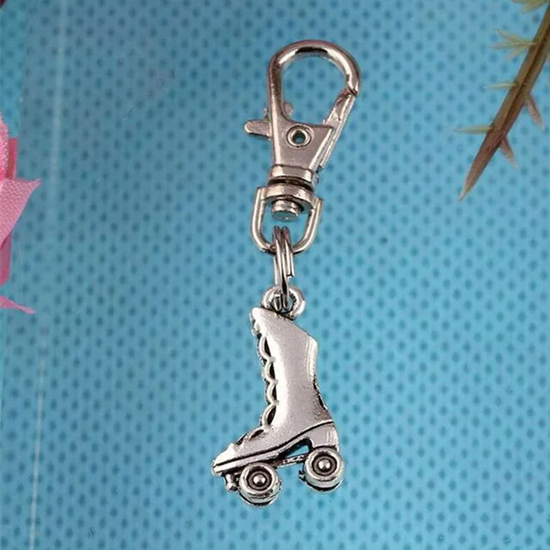 Roller Skates Keychain Vintage Silver Charm For Keys Car Key Ring