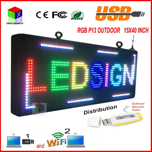 Full color programmable 6"X25" semi-outdoor scrolling text image open LED sign 