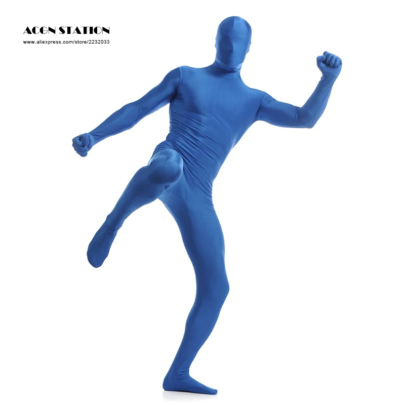 

Blue Lycra Spandex Zentai Suit for Men Halloween Jumpsuit Romper