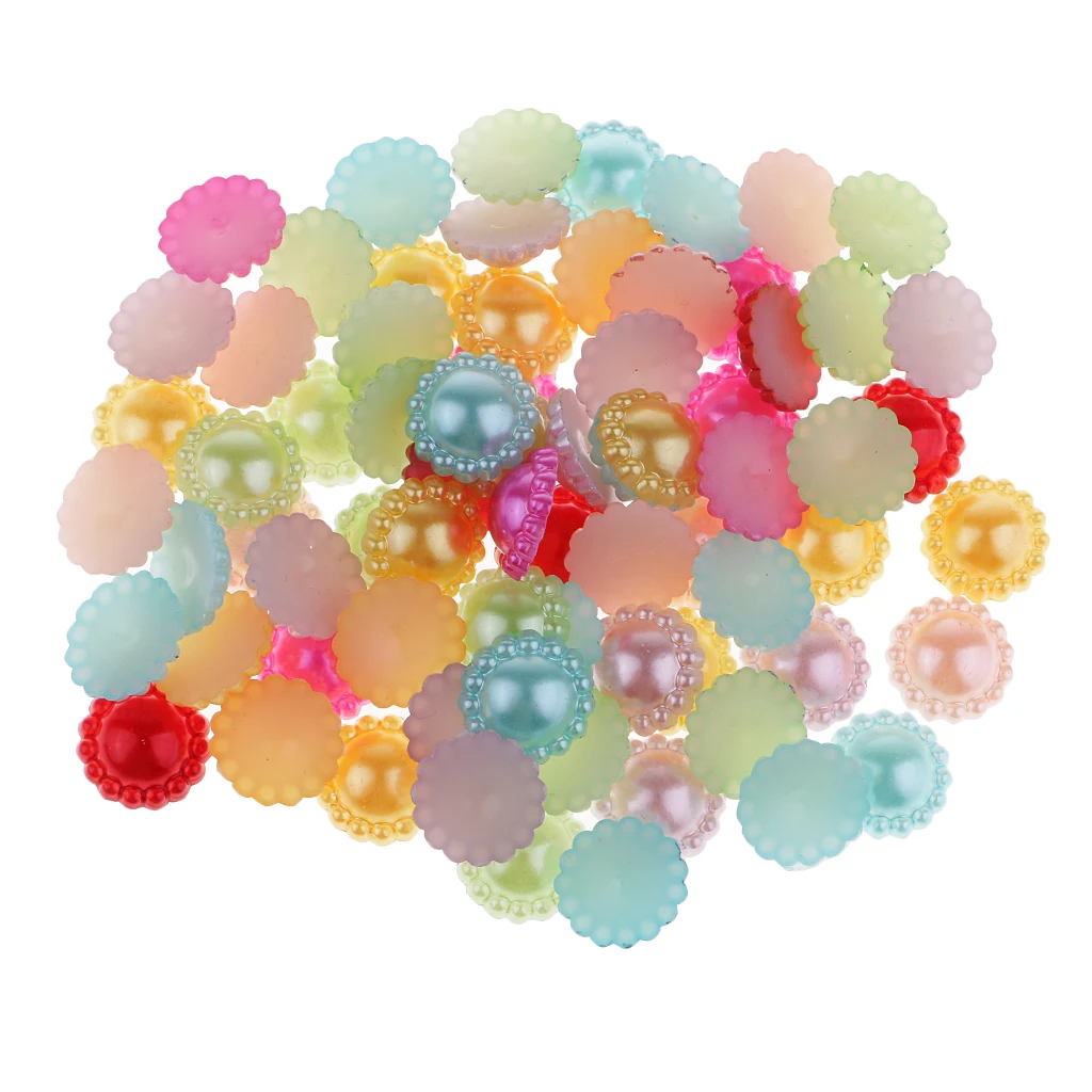 100x ABS Pearl Sunflower Resin Flatback Charms Beads Embellishment for DIY Craft Card Making Phone Case Decoration 13mm