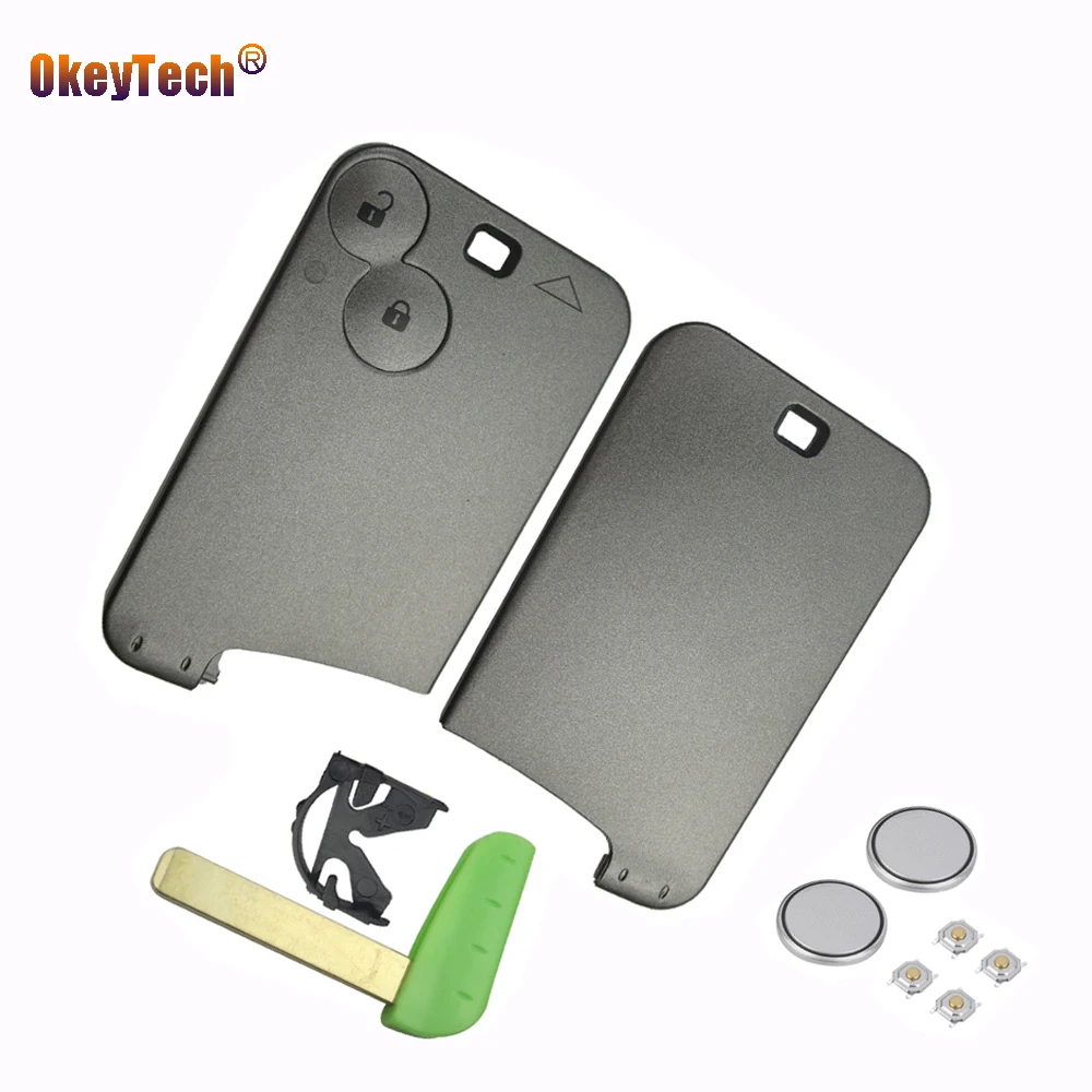 

OkeyTech 2pcs/lot 2 Button with Insert Small Key Blade Smart Card for Renault Laguna Shell & Battery &Micro Switch Free Shipping