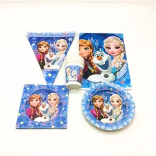 

Elsa & Anna 47pcs/lot Girl Birthday Party Paper Cup Plate Flag Napkin Tablecover Wedding Tissue Banner Print Elsa Anna Supply