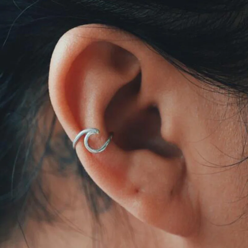 

SMJEL Punk Geometric Stud Earrings Small Wave Cartilage Earring Piercing Ear Tragus Helix Jewelry Leaves Ear Crawler Pendients