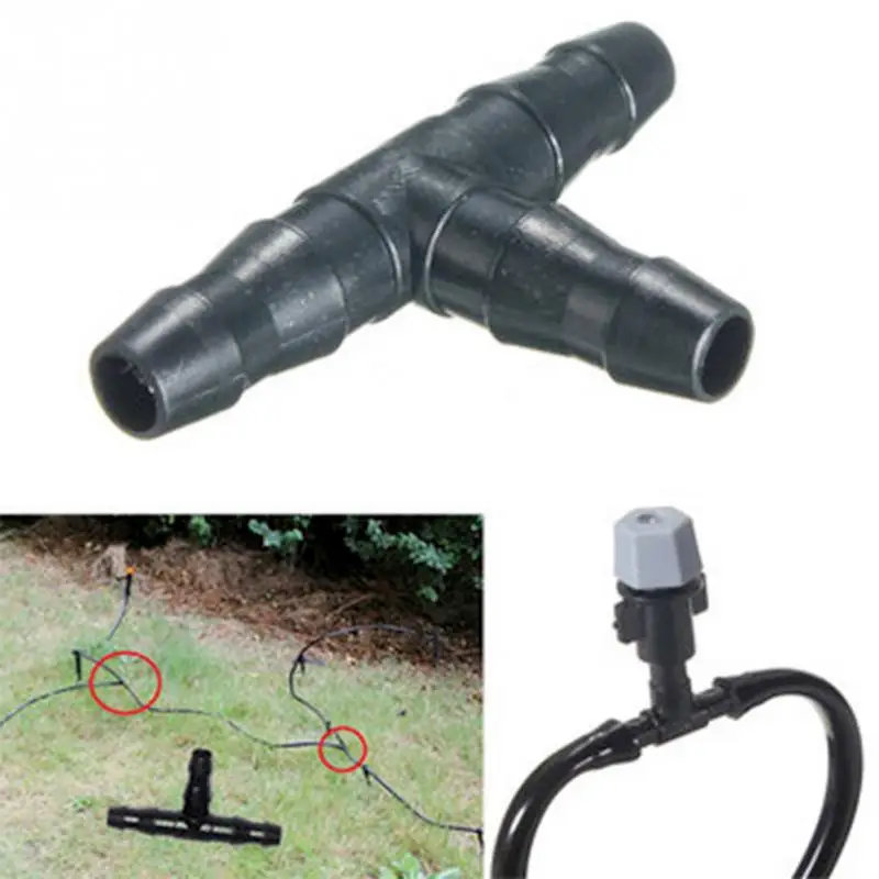 

50pcs/lot Tee Connectors Three towards barbed dripper hose nozzle connector T connector adapter tube for 4/7mm hose Good Quality
