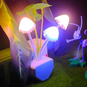 

Mushroom Fungus LED Night Light EU US Plug Light Sensor 220V 3 LED Colorful Wall Socket Lamp Night Lights Home Bedroom Decoratio