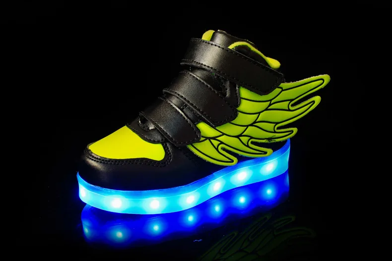Модная детская обувь с крыльями; светящаяся Яркая обувь с зарядкой через usb; высокие кроссовки для мальчиков и девочек; повседневная обувь