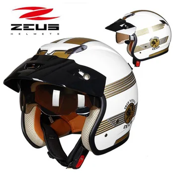 

2019 Winter New ZEUS Built-in lens 3/4 Face Motorcycle Helmets ZS-381c ABS Safety Prince Retro Motorbike Helmet