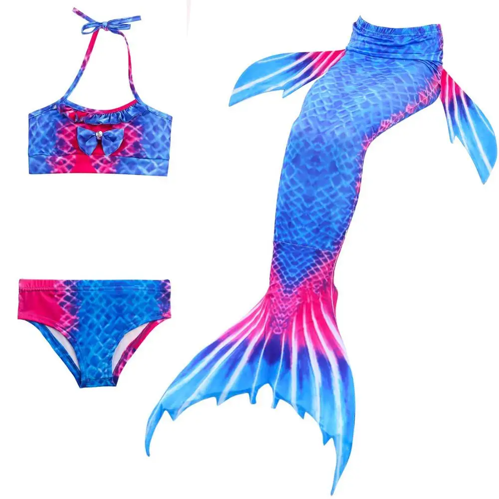 Fish Tail Girl Outfit Mermaid Princess Party Bikini Girls Swimwear Baby Bodysuit Baby Swimsuit Beachwear Girls Set Swimming Suit - Цвет: Blue