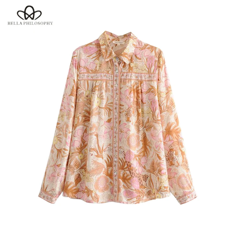 Summer Tops Vintage Floral Print Shirts Women 2019 Fashion Lapel Collar Long Sleeve Beach Blouses Blusas Mujer Wonder Store