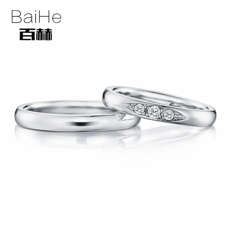BAIHE Твердое 18K Белое Золото 0.15ct сертифицированное H/SI круглое подлинное