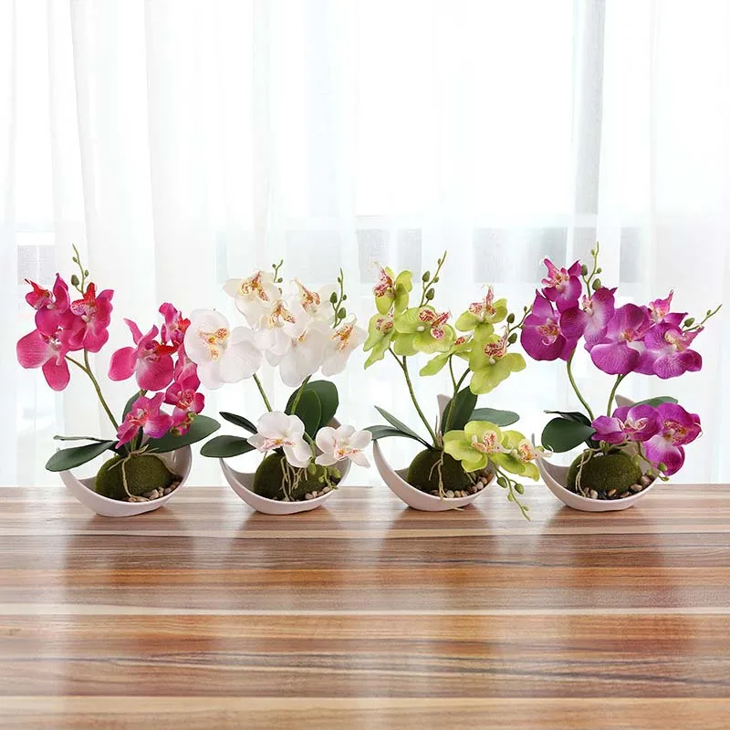 New Nature Style Butterfly Orchid Artificial Bonsai Silk Phalaenopsis Ornaments Simulation Plant