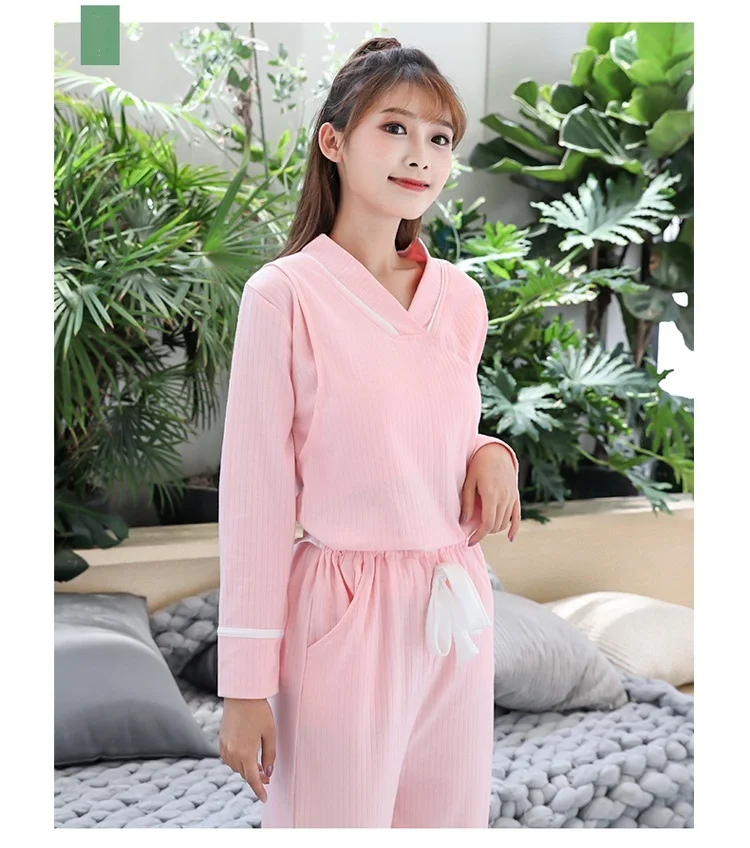 Ночное белье для кормящих мам, розовая Хлопковая пижама для кормления грудью для беременных женщин, осенняя Пижама для беременных, комплект ночной одежды M-3XL