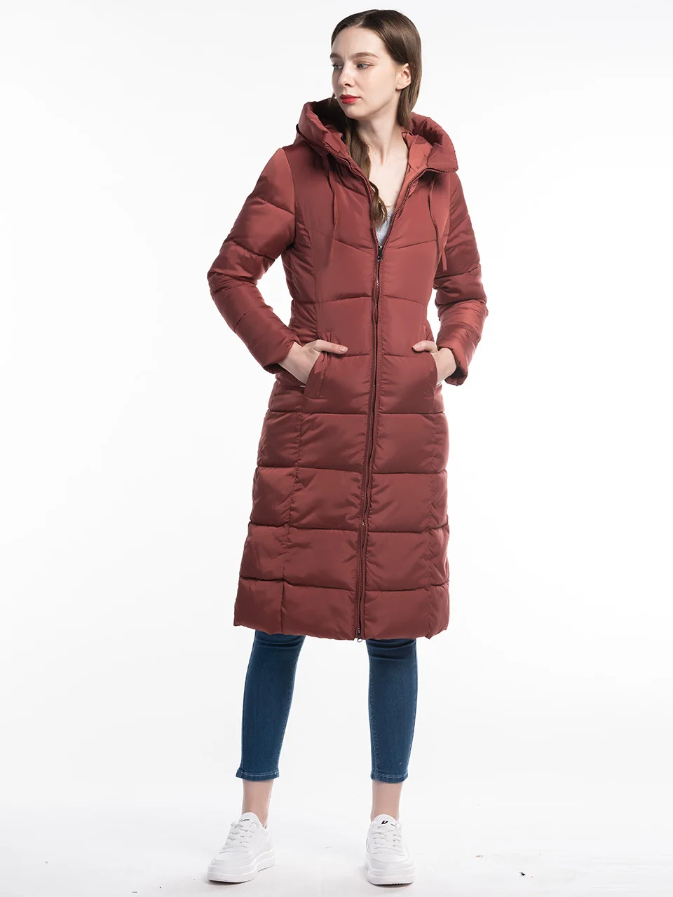 Большие размеры Женское зимнее пальто с капюшоном толстая парка Длинная женская модная куртка на молнии с карманом зимняя куртка женская верхняя одежда FICUSRONG