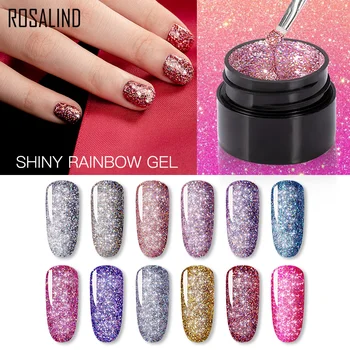 

ROSALIND Nail Gel Polish Hybrid Varnishes For Manicure 5ml Nail Art Design Rainbow Platinum Glitter UV Nail Gel Varnishes