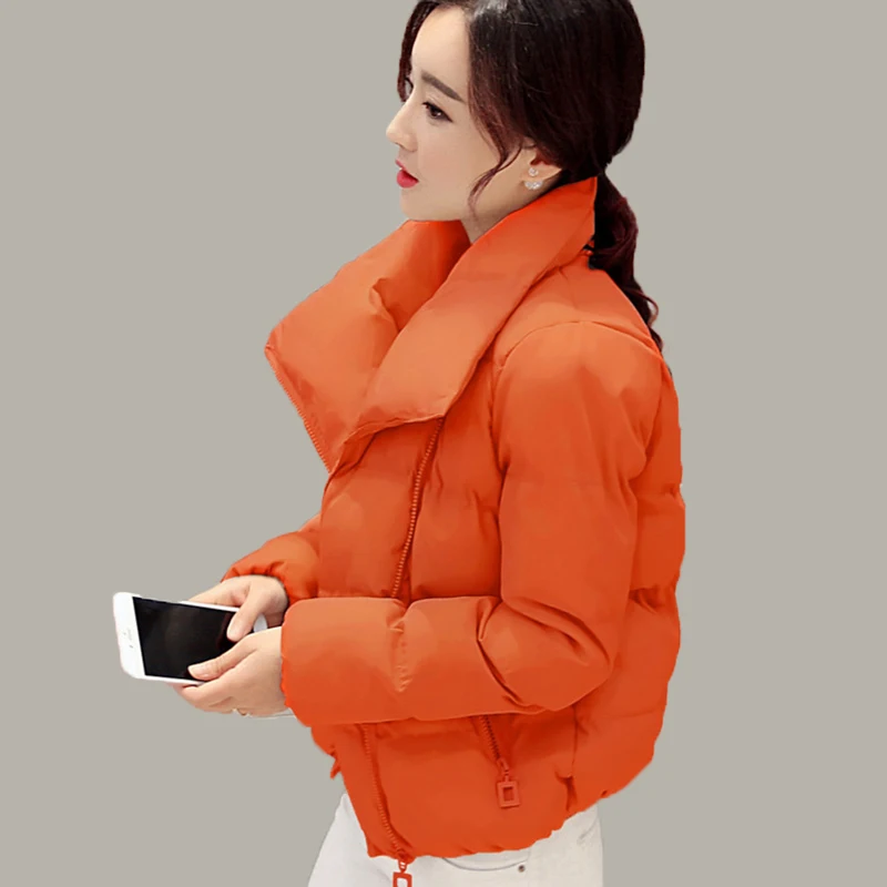 

New Collection Orange Color Ladies Winter Cotton Coats Women Short Loose Thick Wadded Padded Jackets Female Warm Outwear