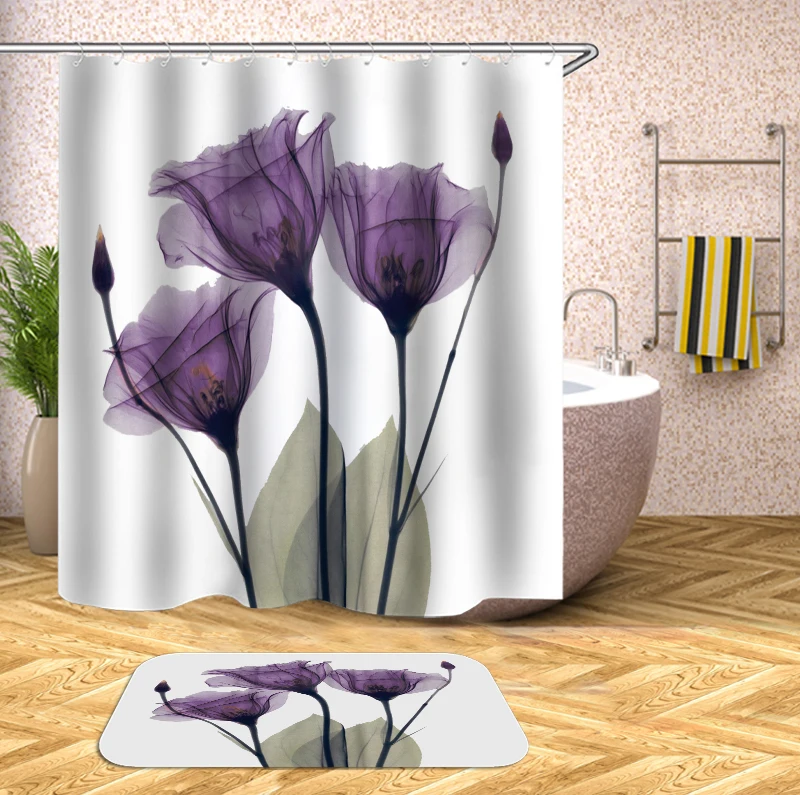 

Purple flowers Printing washable bath curtains screen for bathroom decoration polyester fabric shower curtain