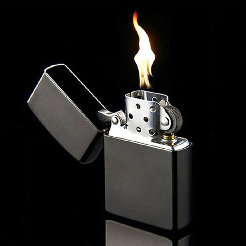 1pc Hot Oil Lighter Black Mirror Windproof Metal Oil Cigarette Kerosene