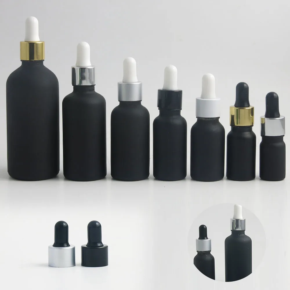 

200 x 100ml 50ml 30ml 20ml 15ml 10ml 5ml Matt Black Glass dropper bottles Glass Essential Oil Bottle With Dropper