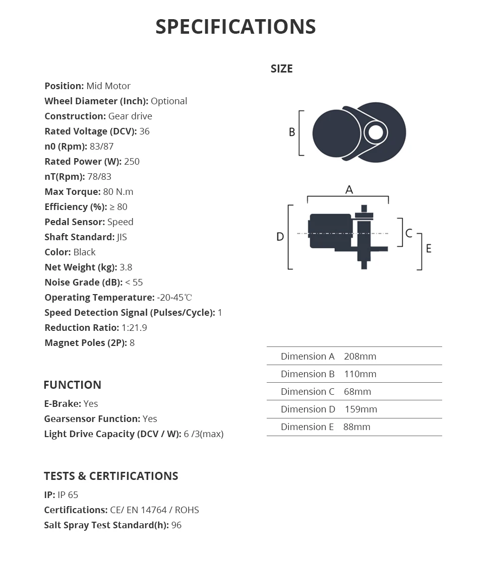 Excellent BAFANG 36V 250W Mid Drive Motor Bafang BBS01 8FUN Electric Bicycle Motor Kits Mid Drive Bafang BBS01B Motor Kit C18 Display 3