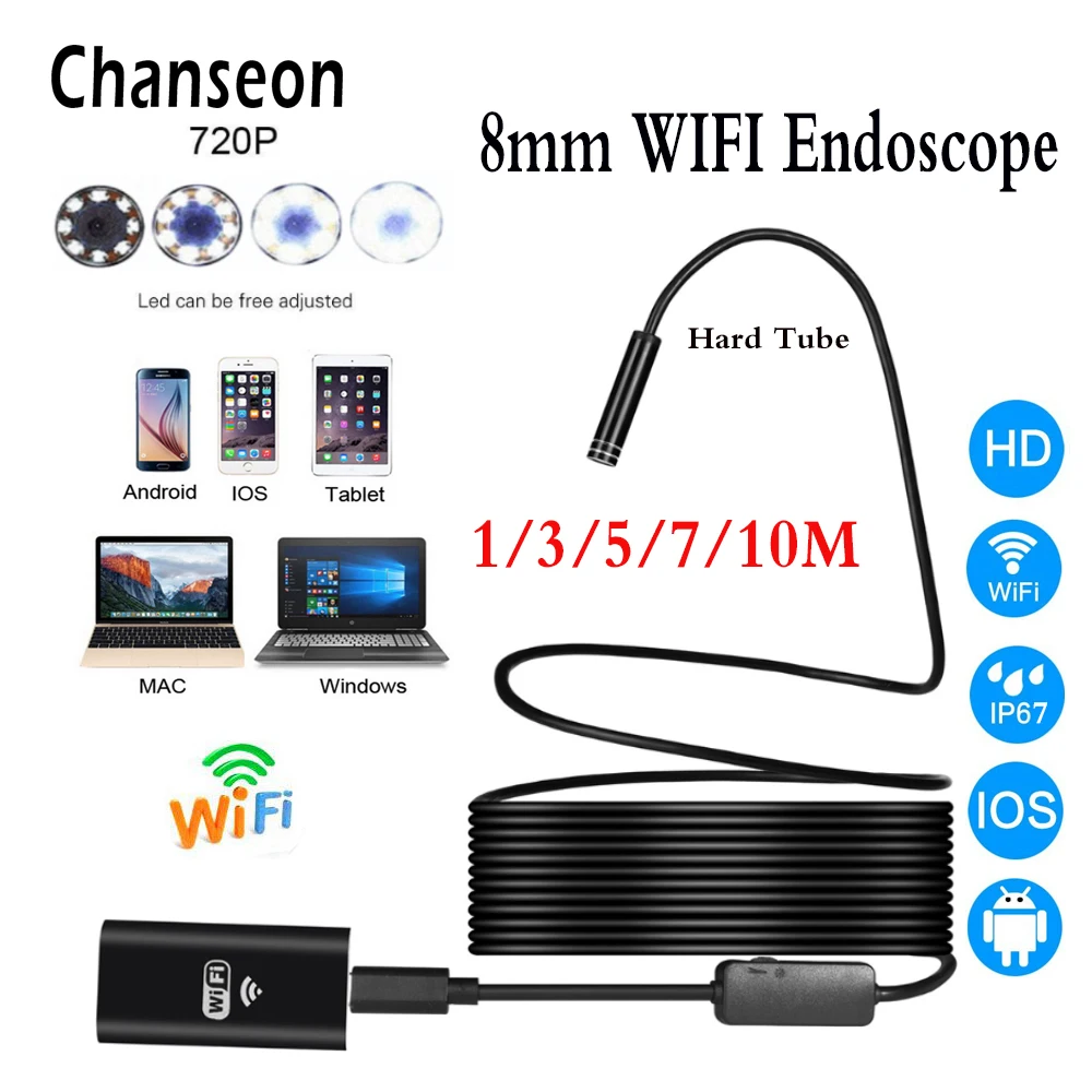 Камера Эндоскоп Chanseon 8 мм Wi Fi IOS мини камера HD 720P Бороскоп водонепроницаемая