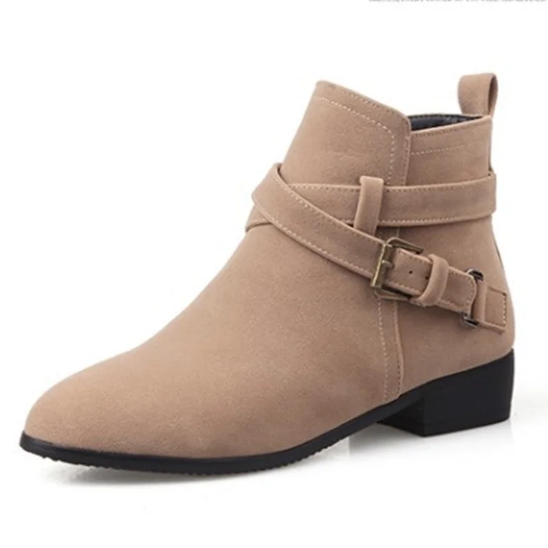 

Flock Zip Botas Femininas 2016 European and American Fashion Low Heels Ankle Short Booties big size 34-43 Women Shoes Round toe