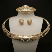 2015 New Design Top quality Women Wedding african costume Accessories Crystal Gold Plated Hollow Out Big Choker Jewelry Set rhinestone hollow out wedding jewelry set