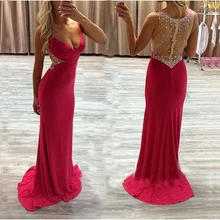2016 mode Meerjungfrau Abendkleid Mit Pailletten Und Kristall Roten Langen Chiffon Abendkleid Benutzerdefinierte vestido de festa gala jurken