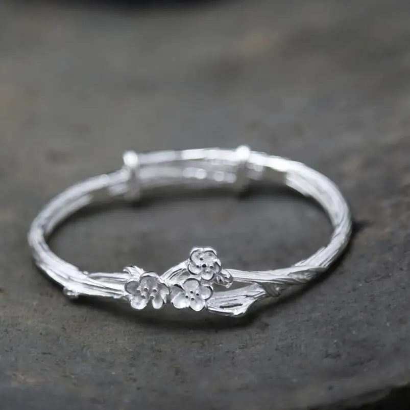 

Original Handmade 990 Sterling Silver Jewelry Branches Petal Texture Female Adjustable Size Bangle (SYF)