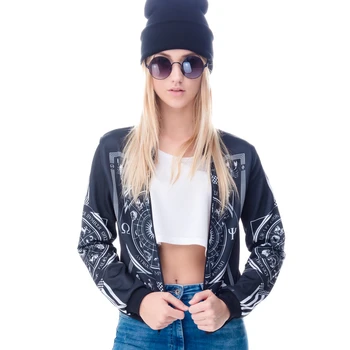 

Women Bomber Jacket 3D Printed Occultism Chaquetas Mujer Outwear Long Sleeve Coats Teenager Jackets