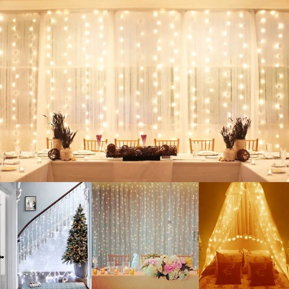 

Kmashi 3*3m 300LED 8Model Window Curtain String Lights Icicle Fairy Lights Wedding Ceremony Christmas Party decoration