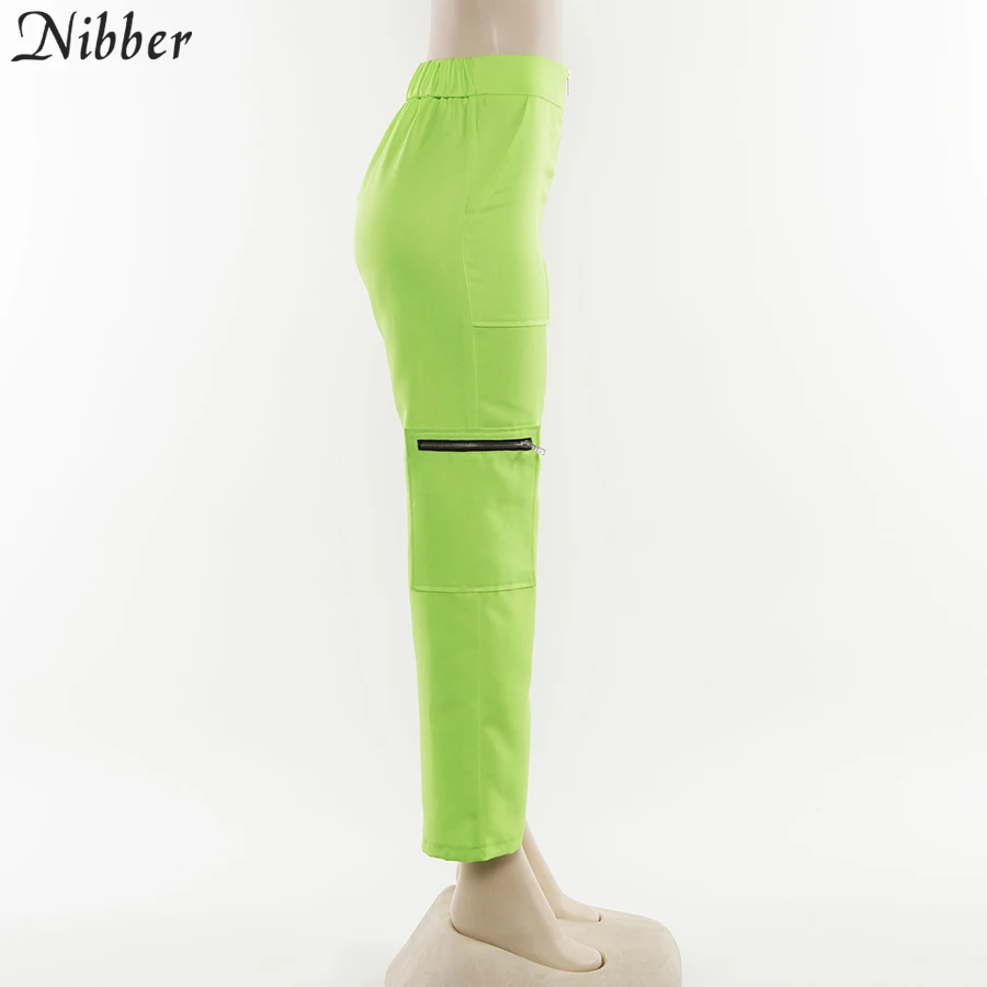 Nibber Весенние новые флуоресцентные зеленые женские прямые брюки Простые Модные с карманами на молнии дизайнерские с высокой талией тонкие дикие повседневные брюки