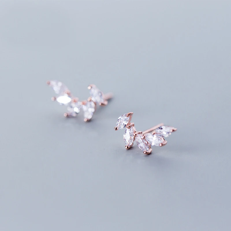 MloveAcc реальные 925 пробы серебро крошечные листья прозрачный CZ серьги-гвоздики для Для женщин девочек Мода серьги серебристого цвета; бижутерия подарок