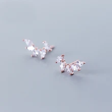 MloveAcc реальные 925 пробы серебро крошечные листья прозрачный CZ серьги-гвоздики для Для женщин девочек Мода серьги серебристого цвета; бижутерия подарок